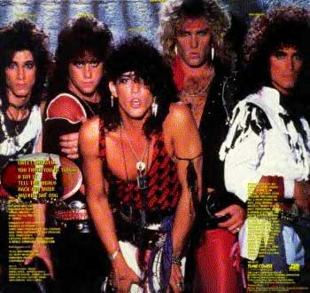 The back cover to Ratt's self titled EP, which featured a cover of Rufus Thomas' 'Walkin The Dog', which was also covered by Aerosmith...  Click to visit www.therattpack.com