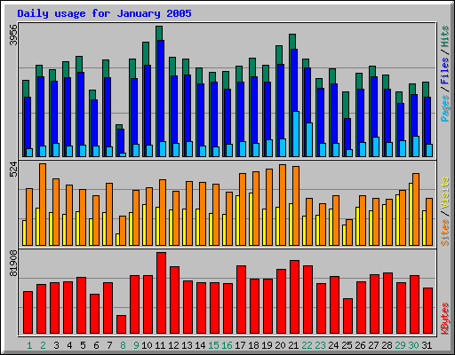 Daily usage for January 2005