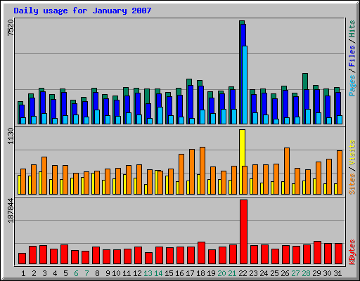 Daily usage for January 2007