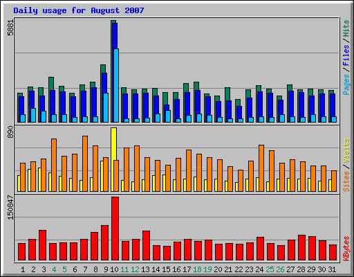 Daily usage for August 2007